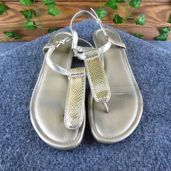 Cole Haan Women's T-Strap Gold Leather Sz 8.5‎ Medium Gently Used 2025 - Picture 2 of 6